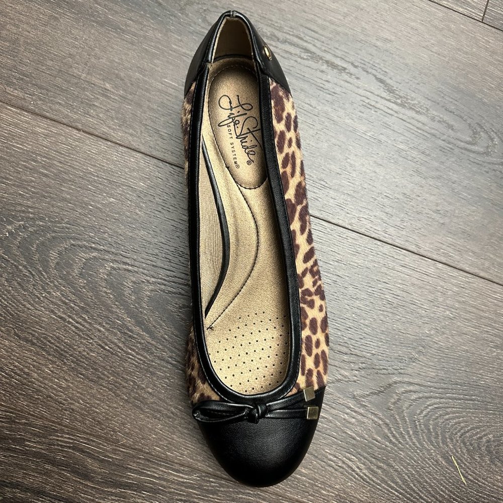 Lifestride black and cheeta print ballet wedge - size 11